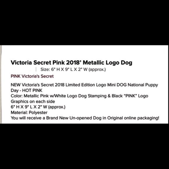 VS PINK Dog Metallic Pink National Puppy Day NEW - Picture 4 of 5